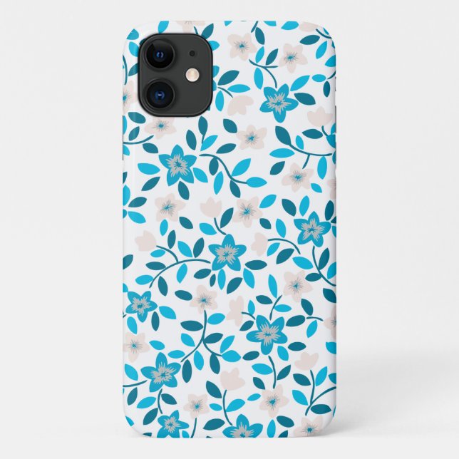 Cute white blue seamless spring flowers patterns Case-Mate iPhone case (Back)