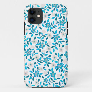 Cute white blue seamless spring flowers patterns iPhone 11 case