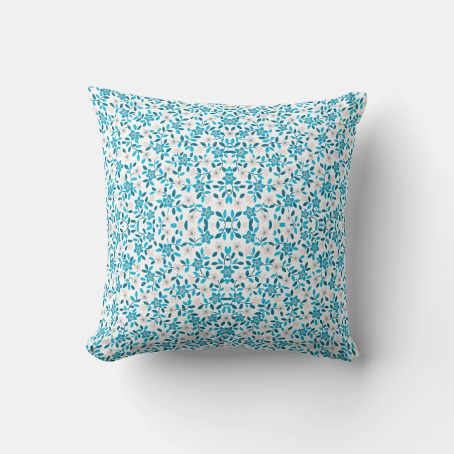 Cute white blue seamless spring flowers patterns cushion (Front)