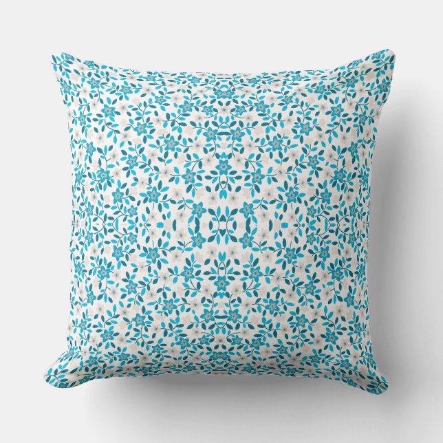 Cute white blue seamless spring flowers patterns cushion (Front)