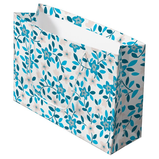 Cute white blue seamless spring flowers patterns large gift bag (Front Angled)