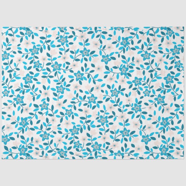 Cute white blue seamless spring flowers patterns tissue paper (Front)