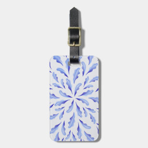 cute white blue simple leaves flowers  luggage tag