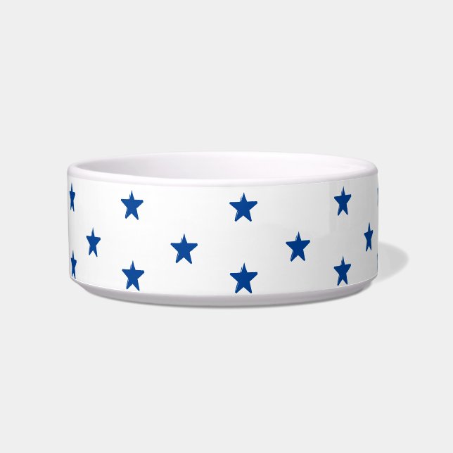 Cute white blue stars pattern modern dog cat bowl (Front)