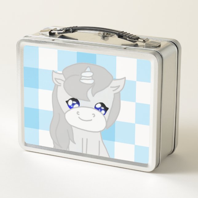 Cute White & Blue Unicorn Themed Lunchbox (Back)