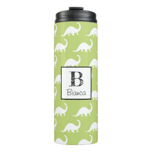 Cute White Brontosaurus Dinosaur Personalised Thermal Tumbler