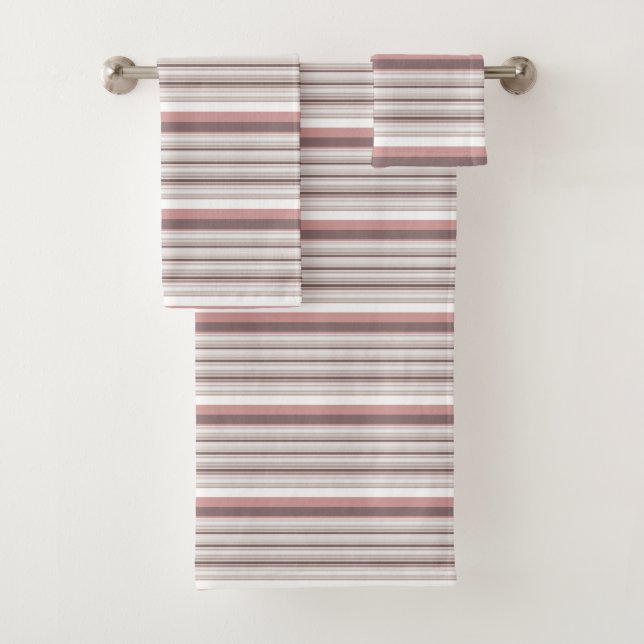 Cute white brown stripes bath towel set (Insitu)