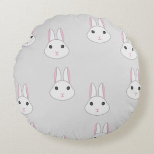 Cute white bunnies on grey round cushion