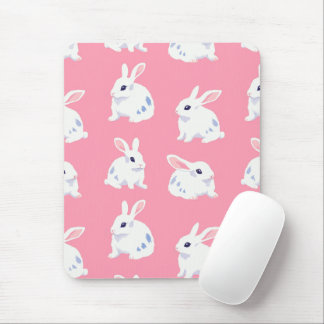 Cute White Bunnies on Pink - Adorable Pattern Mouse Pad