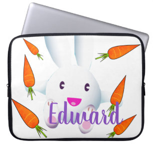 Cute White Bunny & Carrots Laptop Sleeve