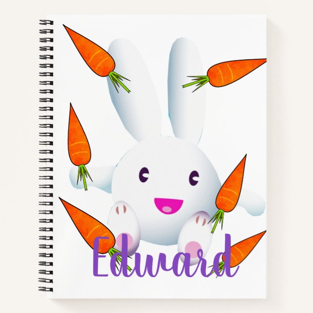 Cute White Bunny & Carrots Notebook (Front)