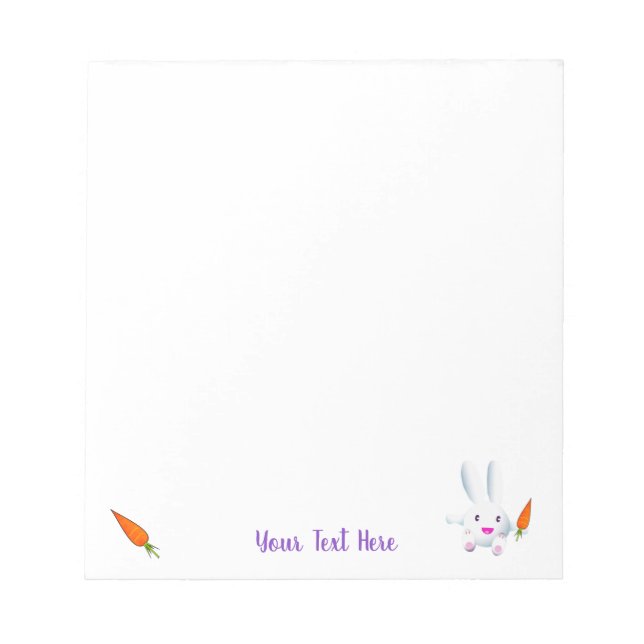 Cute White Bunny & Carrots Notepad (Front)