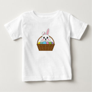 Cute White Bunny Colourful Easter Egg Hunt Basket Baby T-Shirt