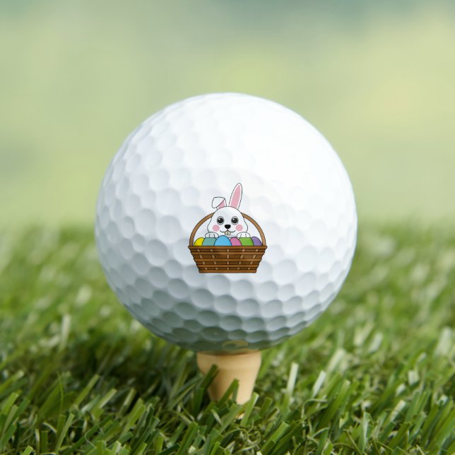 Cute White Bunny Colourful Easter Egg Hunt Basket Golf Balls (Insitu Tee)