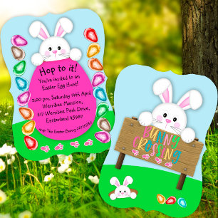 Cute White Bunny Easter Egg Hunt Invitation