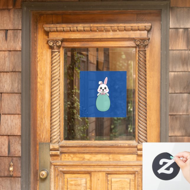 Cute White Bunny Holding Easter Egg (Home Door)