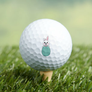 Cute White Bunny Holding Easter Egg Golf Balls