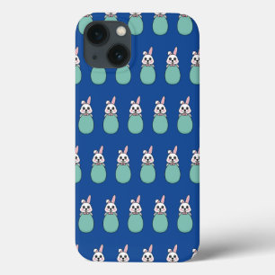 Cute White Bunny Holding Easter Egg Pattern iPhone 13 Case