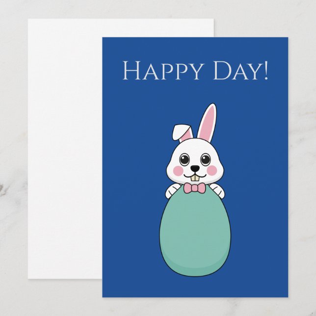 Cute White Bunny Holding Easter Egg Pattern Holiday Card (Front/Back)