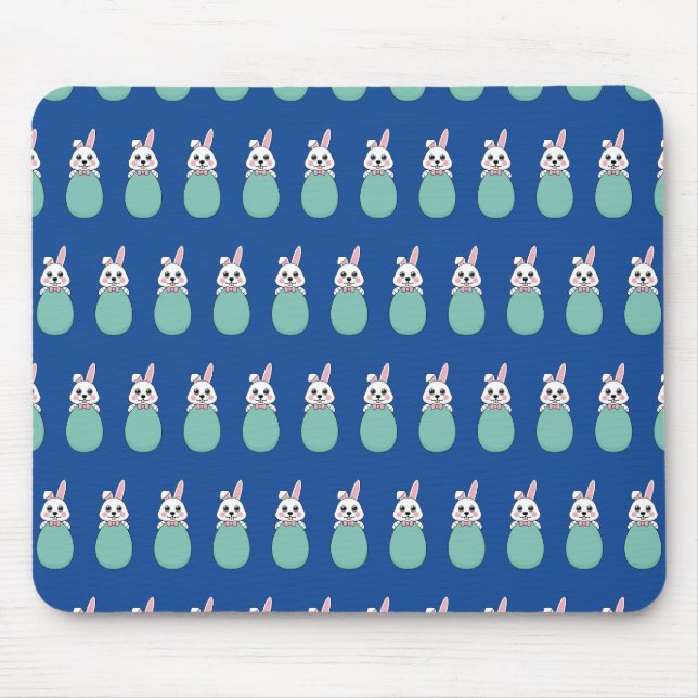 Cute White Bunny Holding Easter Egg Pattern Mouse Pad (Front)