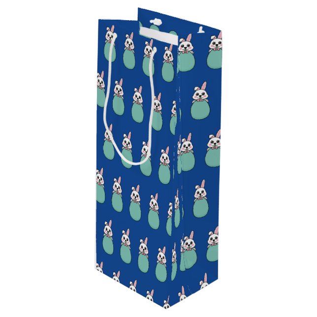 Cute White Bunny Holding Easter Egg Pattern Wine Gift Bag (Front Angled)