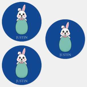 Cute White Bunny Holding Easter Egg Personalise