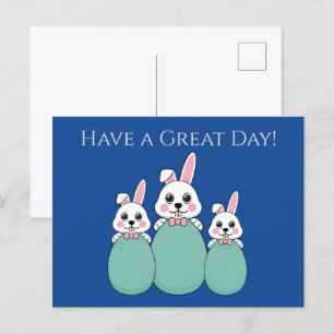 Cute White Bunny Holding Easter Egg   Personalise Holiday Postcard