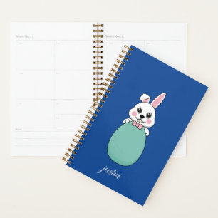 Cute White Bunny Holding Easter Egg   Personalise Planner