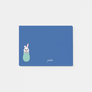 Cute White Bunny Holding Easter Egg   Personalize Post-it Notes