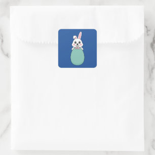 Cute White Bunny Holding Easter Egg Square Sticker