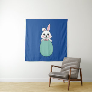 Cute White Bunny Holding Easter Egg Tapestry