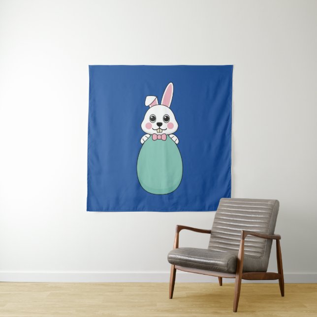Cute White Bunny Holding Easter Egg Tapestry (In Situ)