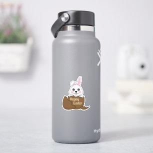 Cute White Bunny in Chocolate Egg Happy Easter