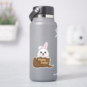 Cute White Bunny in Chocolate Egg Happy Easter