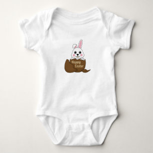 Cute White Bunny in Chocolate Egg Happy Easter Baby Bodysuit