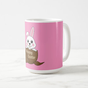 Cute White Bunny in Chocolate Egg Happy Easter Coffee Mug