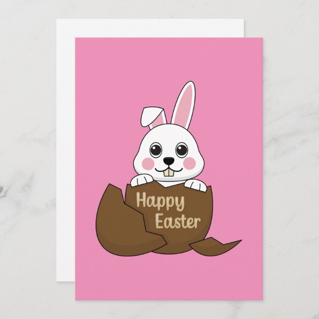 Cute White Bunny in Chocolate Egg Happy Easter Holiday Card (Front/Back)