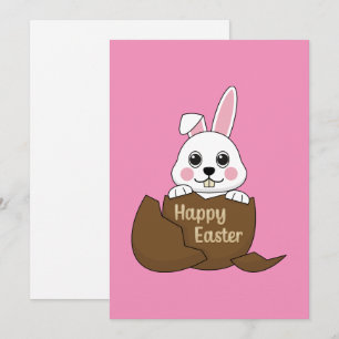 Cute White Bunny in Chocolate Egg Happy Easter Holiday Card