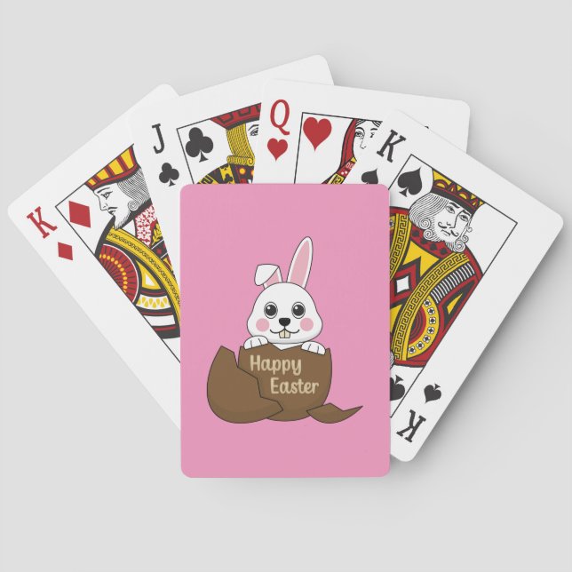 Cute White Bunny in Chocolate Egg Happy Easter Playing Cards (Back)