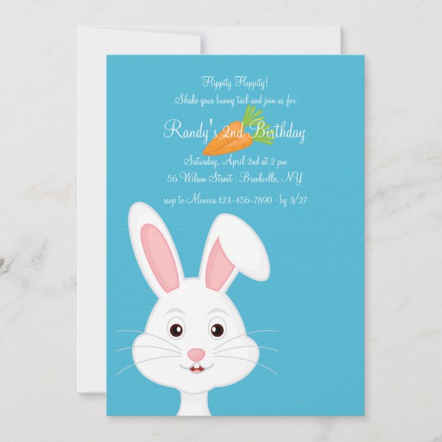 Cute White Bunny Invitation (Front)