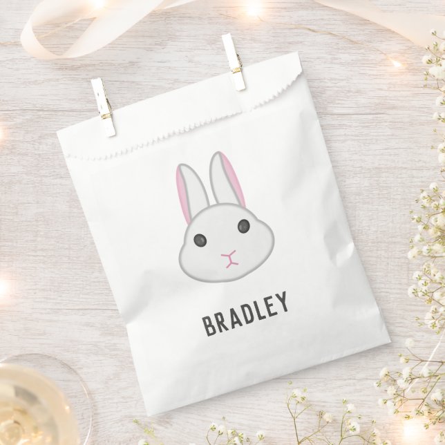 Cute white bunny on favour bag (Clipped)