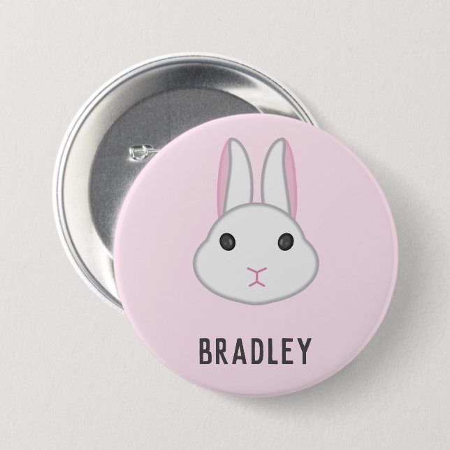 Cute white bunny on pink 7.5 cm round badge (Front & Back)