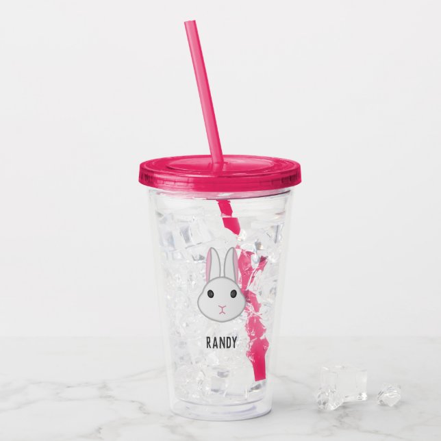 Cute white bunny on pink acrylic tumbler (Front Ice)