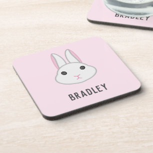 Cute white bunny on pink coaster