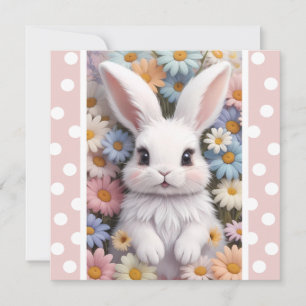 Cute White Bunny Pastel Daisy Flowers