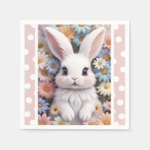 Cute White Bunny Pastel Daisy Flowers Napkin