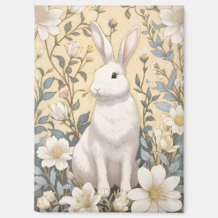 Cute White Bunny Pastel Yellow Floral Magnet