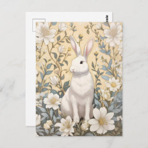 Cute White Bunny Pastel Yellow Floral Postcard