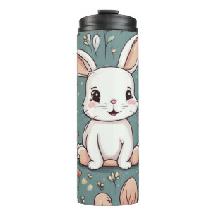 Cute white bunny pattern thermal tumbler