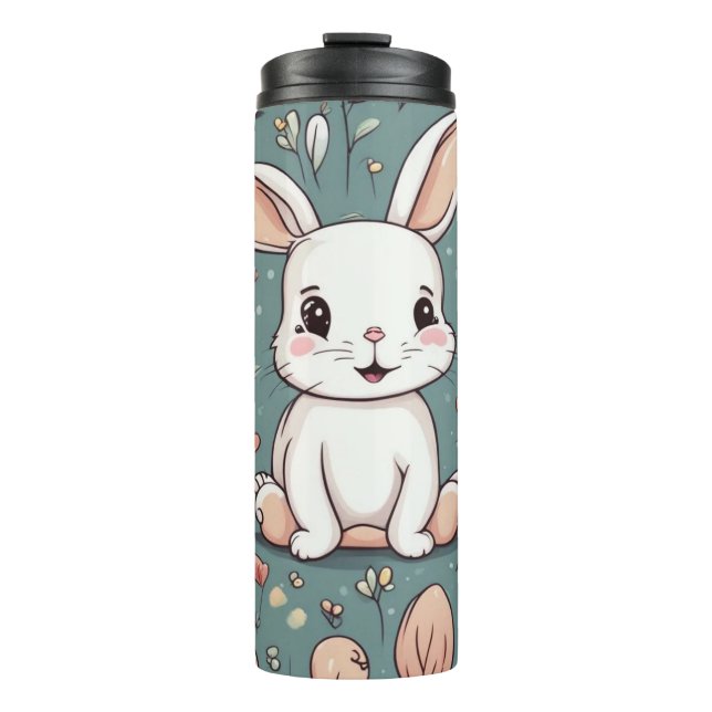 Cute white bunny pattern thermal tumbler (Front)